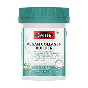 Swisse Beauty Vegan Collagen Builder With Biotin, Vitamin C, Nicotinamide & Amino Acids, Supports Natural Collagen Formation & Skin Regeneration Antioxidant - 30 Tablets