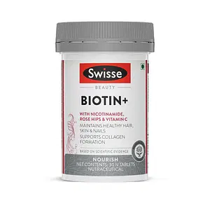 Swisse Biotin+ Boosts Keratin Levels, Reduce Hair Loss and Promote Regrowth with Nicotinamide, Rose Hips & Vitamin C For Healthy Hair, Skin & Nails For Both Men & Women