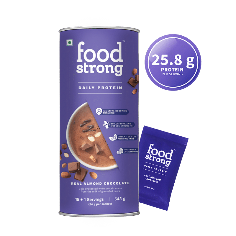 

Foodstrong Daily Protein | Real Almond Chocolate |Natural Grass-fed Whey Protein Powder With Turmeric & Green Tea | No Antibiotics, No Preservative...