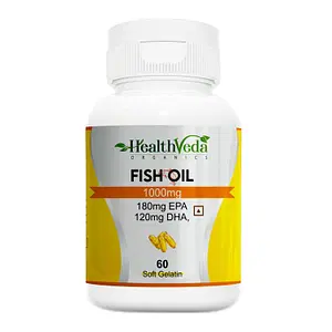 Health Veda Organics Omega 3 Fish Oil Capsules for Healthy Bones, Hair & Skin, 60 Soft Gelatin Capsules