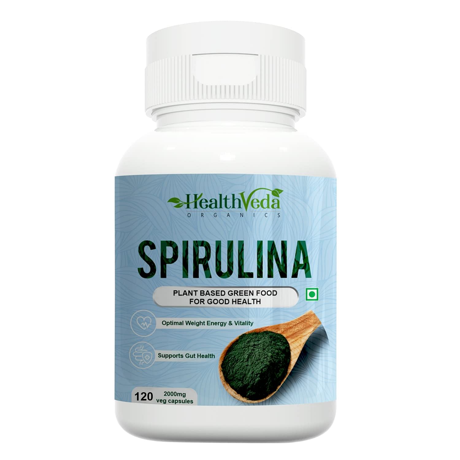 

Health Veda Organics Spirulina Capsules for Good Health, Weight Management & Immunity 120 Veg Capsules
