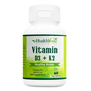 Health Veda Organics Vitamin D3+K2 as MK7 Supplement for Healthy Bones, Boosts Immune System & Joint Care, 60 Veg Tablets