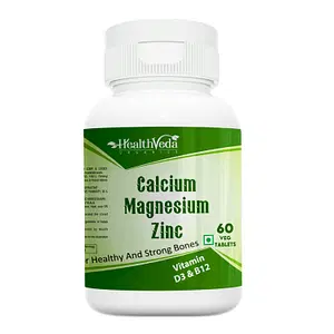 Health Veda Organics Calcium, Magnesium, & Zinc Tablets with Vitamin D3 & B12 For Healthy & Strong Bones, 60 Veg Tablets 
