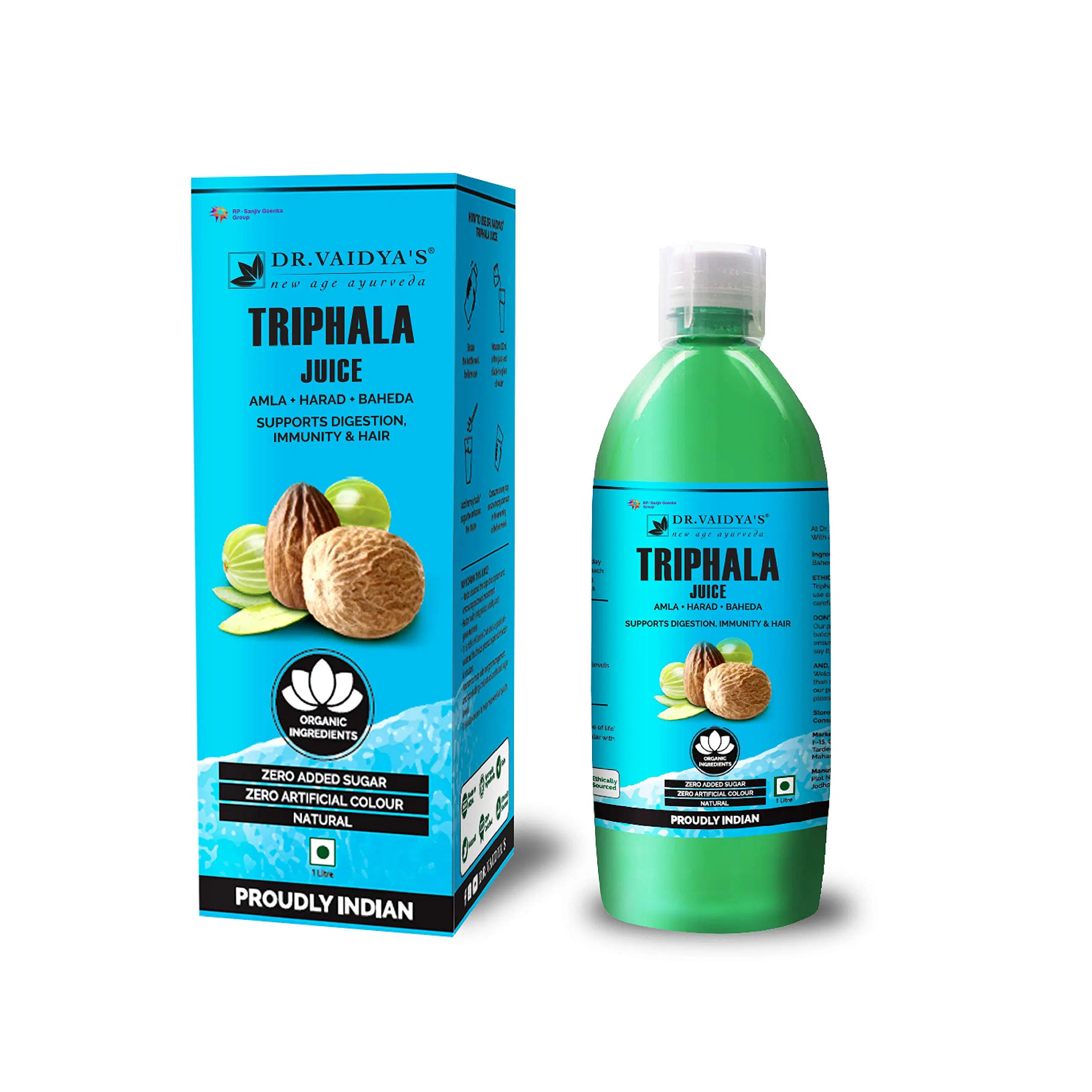 Dr. Vaidya's Triphala Juice - Amla Harad Baheda - Supports Digestion , Immunity & Hair (1 Ltr) - Vegetarian , Zero Added Sugar Dr. Vaidya's Triphala Juice - Amla Harad Baheda - Supports Digestion , Immunity & Hair (1 Ltr) - Vegetarian , Zero Added Sugar