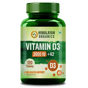 Himalayan Organics Vitamin D3 2000 IU + K2 | 120 Veg Tablets | Bone 
