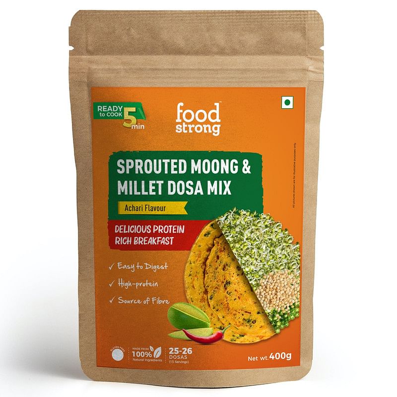 

Foodstrong Sprouted Moong Instant Chilla / Dosa Mix with the Goodness of Millets, Healthy Delicious Breakfast, 55 g Protein, 12 g Fibre, Easy to Di...