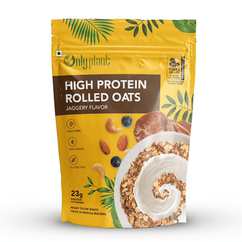 

Only Plant High Protein Rolled Oats | Gluten Free Oats | Healthy Cereal Breakfast | 100% Natural Wholegrain | 23g Protein (Jaggery, 500g)