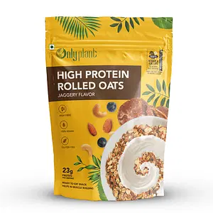 Only Plant High Protein Rolled Oats | Gluten Free Oats | Healthy Cereal Breakfast | 100% Natural Wholegrain | 23g Protein (Jaggery, 500g)
