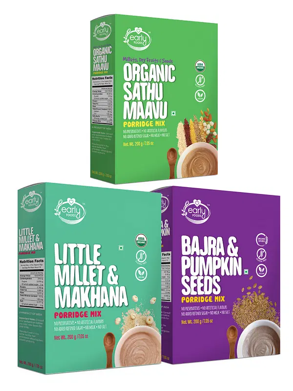 Early Foods Combo of 3 Organic Millet Porridges Breakfast Cereal