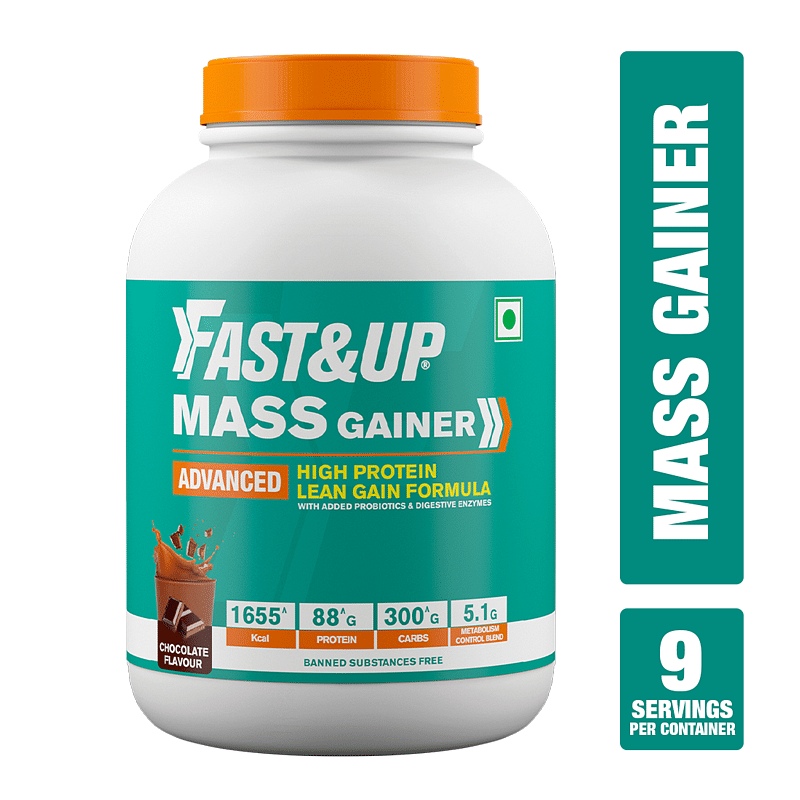 

Fast & Up Mass Gainer | High Protein High Carbs| Added Vitamins, Probiotics & Enzymes |88^g Protein, 1655^Kcal Energy | Rich Chocolate Flavour - 9 ...