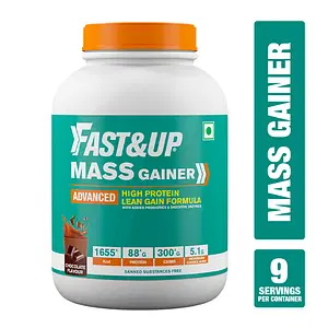 Fast & Up Mass Gainer | High Protein High Carbs| Added Vitamins, Probiotics & Enzymes |88^g Protein, 1655^Kcal Energy | Rich Chocolate Flavour - 9 Servings