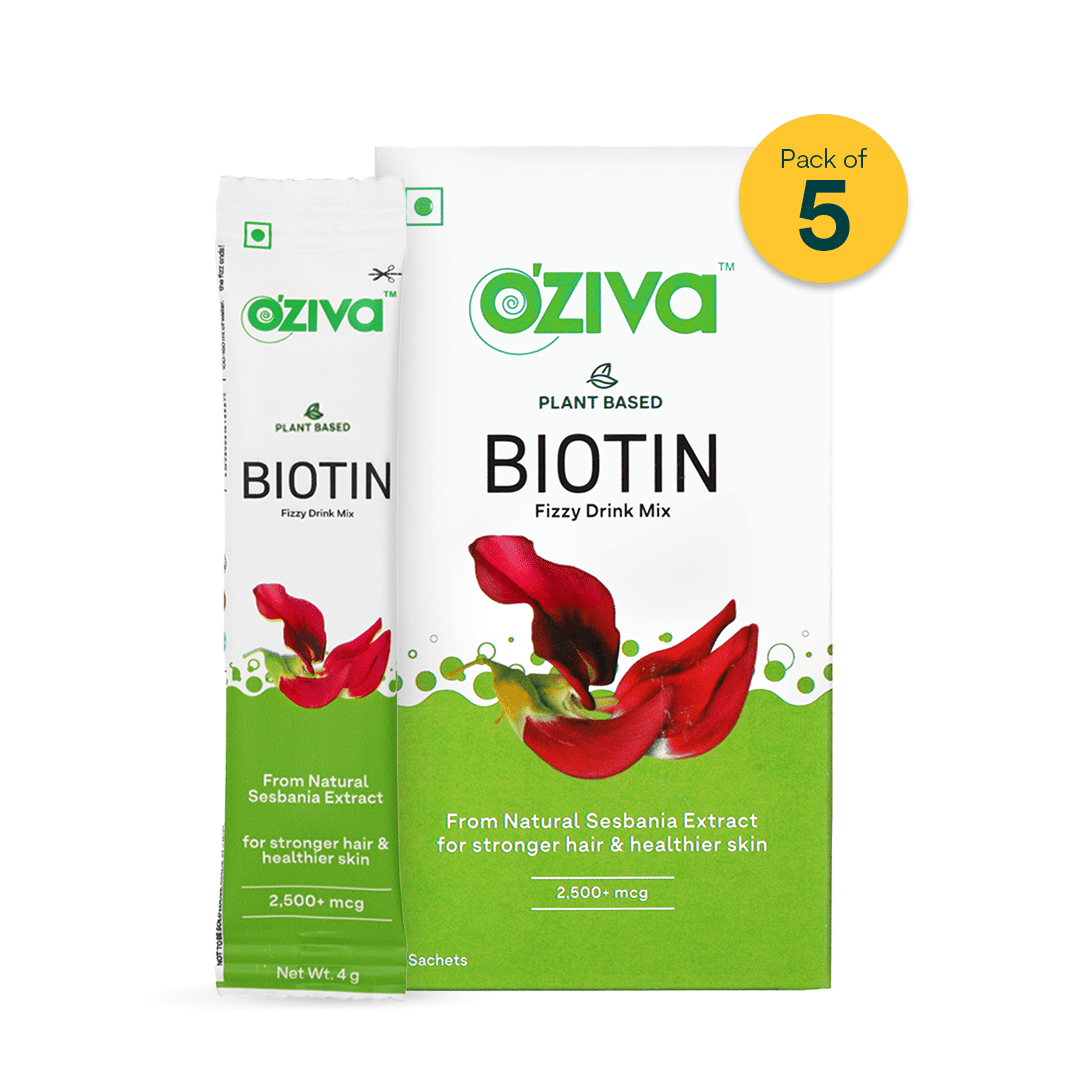 

Oziva Biotin Fizzy Drink (Powder With 100% Natural Wholefood Biotin Effervescents) For Healthier Hair, Skin, And Nails, 30 Sachets (Pack Of 5)