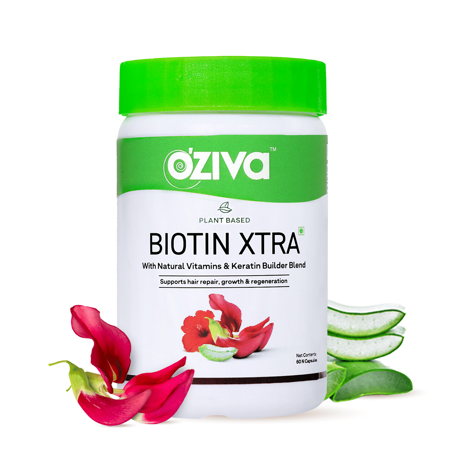 

Oziva Plant Based Biotin Xtra | 60 Capsules | Natural Vitamins | Keratin | Hair Repair | Growth