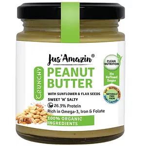 Jus Amazin Crunchy Organic Peanut Butter - With Flax and Sunflower Seeds (200g)