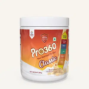 Pro360 Classic Daily Wellness Nutritional Protein Health Drink Supplement Powder for Men and Women - Instant Beverage Mix - 200G (Kesar Badam)