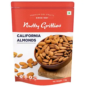 Nutty Gritties Premium California Almonds Badam, 1Kg, Raw American Almonds, 100% Natural | Resealable Pouch