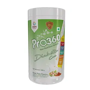 Pro360 Diabetic Care Protein Supplement Powder for Dietary Management of People With Diabetes - Helps in Managing Blood Glucose - No Added Sugar - Kesar Pista Flavor - 200g