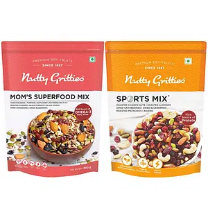 Nutty Gritties Mixed Dry Fruits and Seeds Combo 400g - Mom's Superfood Mix + Sports Mix (200g each)