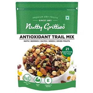 Nutty Gritties Antioxidant Trail Mix 200g | 21 Superfoods in 1 Mix | Including Almonds, Hazelnuts, Brazil Nuts, Berries, Dry Dates, Chia Seeds, Pumpkin Seeds and Many More Mixed Dry Fruits | Resealable Pouch