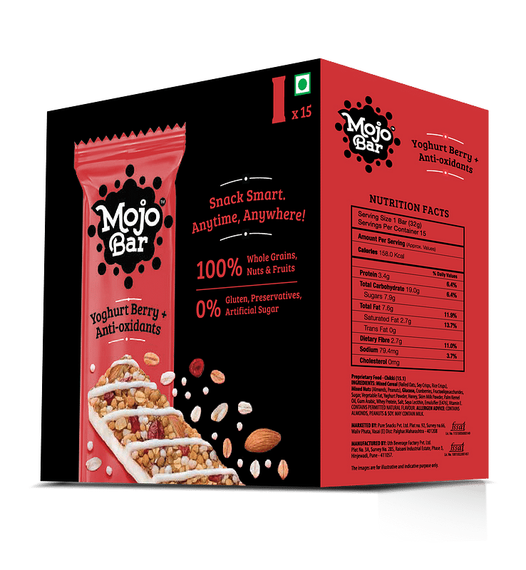 

Mojo Bar Yoghurt Berry Anti Oxidant Snack Bar, 32 Gm (Pack of 15)
