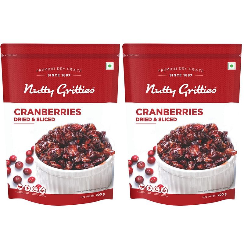 

Nutty Gritties Cranberries Cranberry Dried Sliced US Berries 400g, Healthy Snack for Kids and Adults, ( Pack of 2 x 200g each)