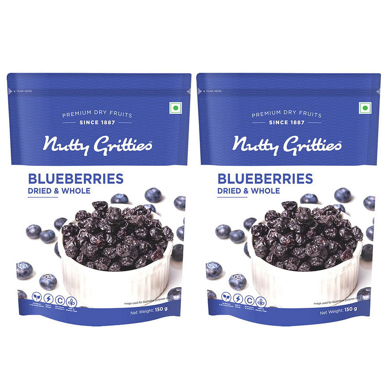 

Nutty Gritties Dried Blueberries | Blueberry, Healthy Snack for kids and adults, 150g ( Pack of 2 )