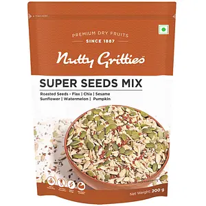Nutty Gritties Premium Super Seeds Mix - Roasted Flax, Chia, Sesame, Sunflower, Watermelon, Pumpkin Seeds, Mixed Seeds for Eating | Resealable Pouch