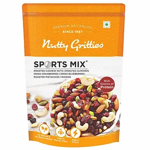 Nutty Gritties Sports Mixed Nuts and Dry Fruit - Roasted Almonds, Cashews, Pistachios, Dried Blueberries, Cranberries and Raisins, Healthy Snack