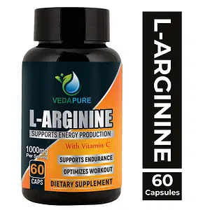 Vedapure Natural L-Arginine Nitric Oxide Booster Supplement For Energy, Muscle Growth, Heart Health, Vascularity & Double Strength - 60 Capsules