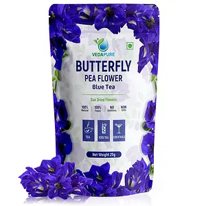 Vedapure Natural Blue Tea, Butterfly Pea Flower Iced Teas, Coolers, Cocktails Horeca (High On Anti Oxidants)- 25 g (Pack of 1)