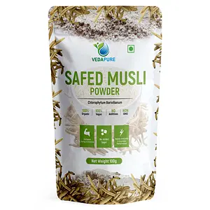 VEDAPURE Safed Musli Powder Supports Muscle Mass, Sports Performance, Bones & Joints Boosts Energy, Immunity & Stamina Vigor & Vitality - 100gm (Pack of 1)
