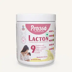 Pro360 Lacton Lactation Supplement Powder for Breastfeeding and Lactating Mothers - Enriched with Shatavari, Moringa, Curcumin, Cumin - Masala Milk, 200g