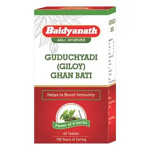 Baidyanath Guduchyadi Ghan Bati-For Vitality | Immunity Booster|Power of 4 Herbs -60 Tablets (Pack of 1)