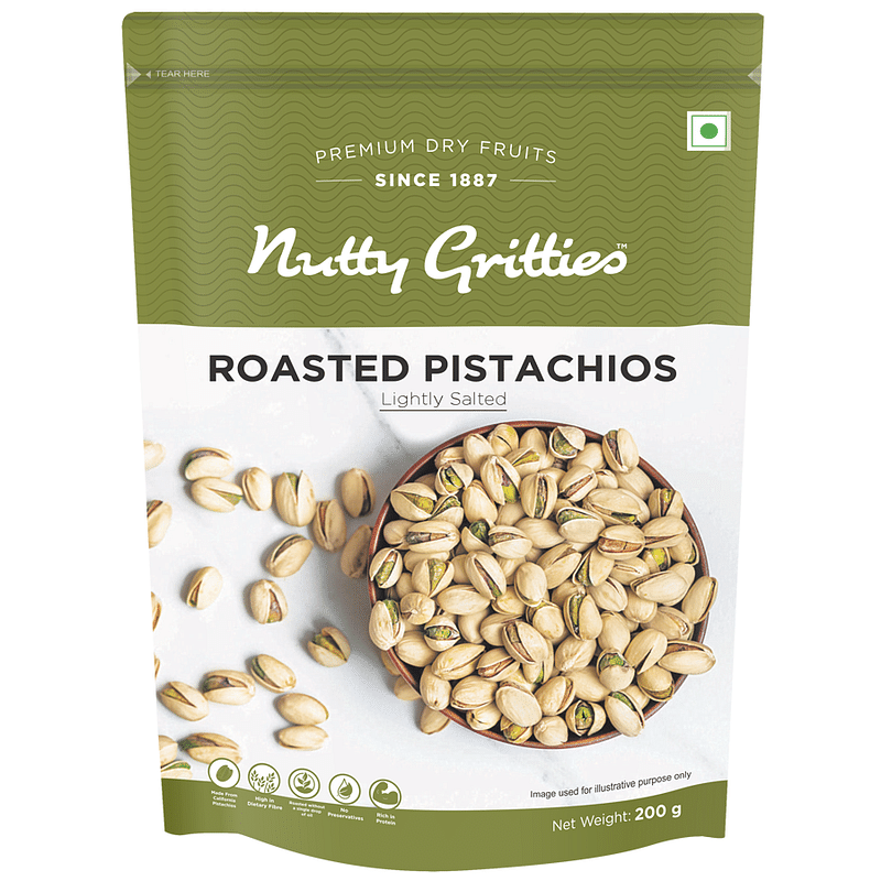 

Nutty Gritties California Roasted Pistachios|Pista Lightly Salted, Dry Roasted, Non Fried, Zero Oil, Crunchy Healthy Snack -200g