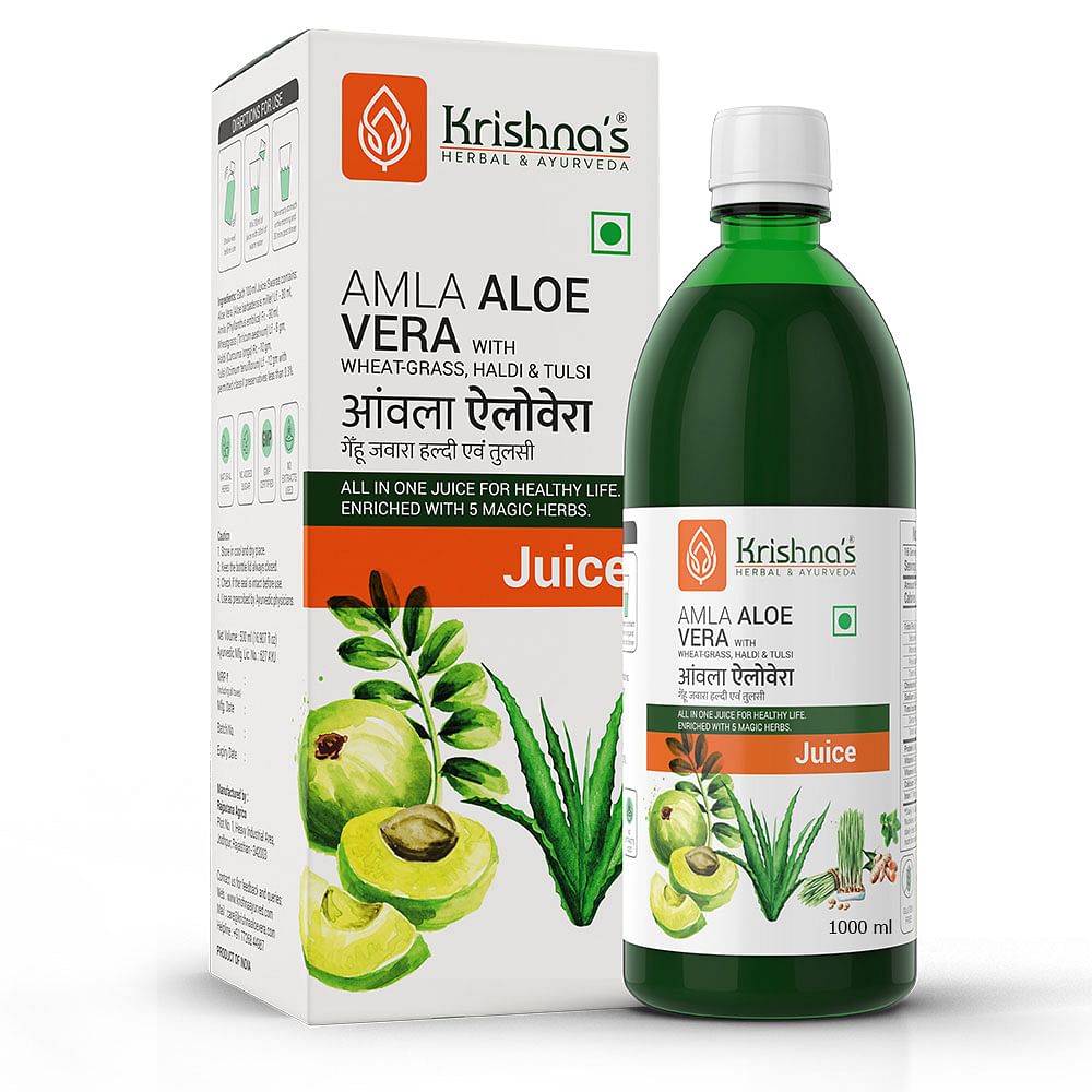 

Krishna's Amla Aloe Vera Wheat-grass, Haldi & Tulsi Juice - 1000 ml (Pack of 1)