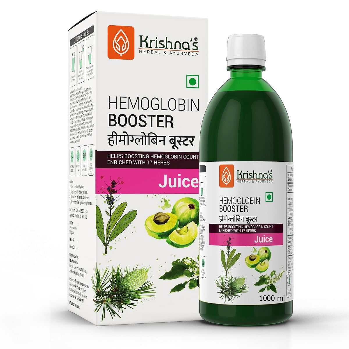 

Krishna's Hemoglobin Booster Juice - 1000 ml | Helps to improve your Haemoglobin Count