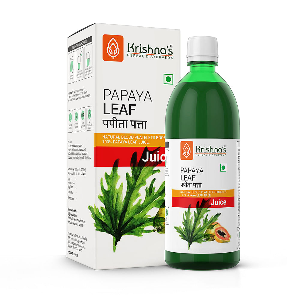 

Krishna's Papaya Leaf Juice - 1000 ml | Fresh Papaya Leaves| Helps to boost platelets count