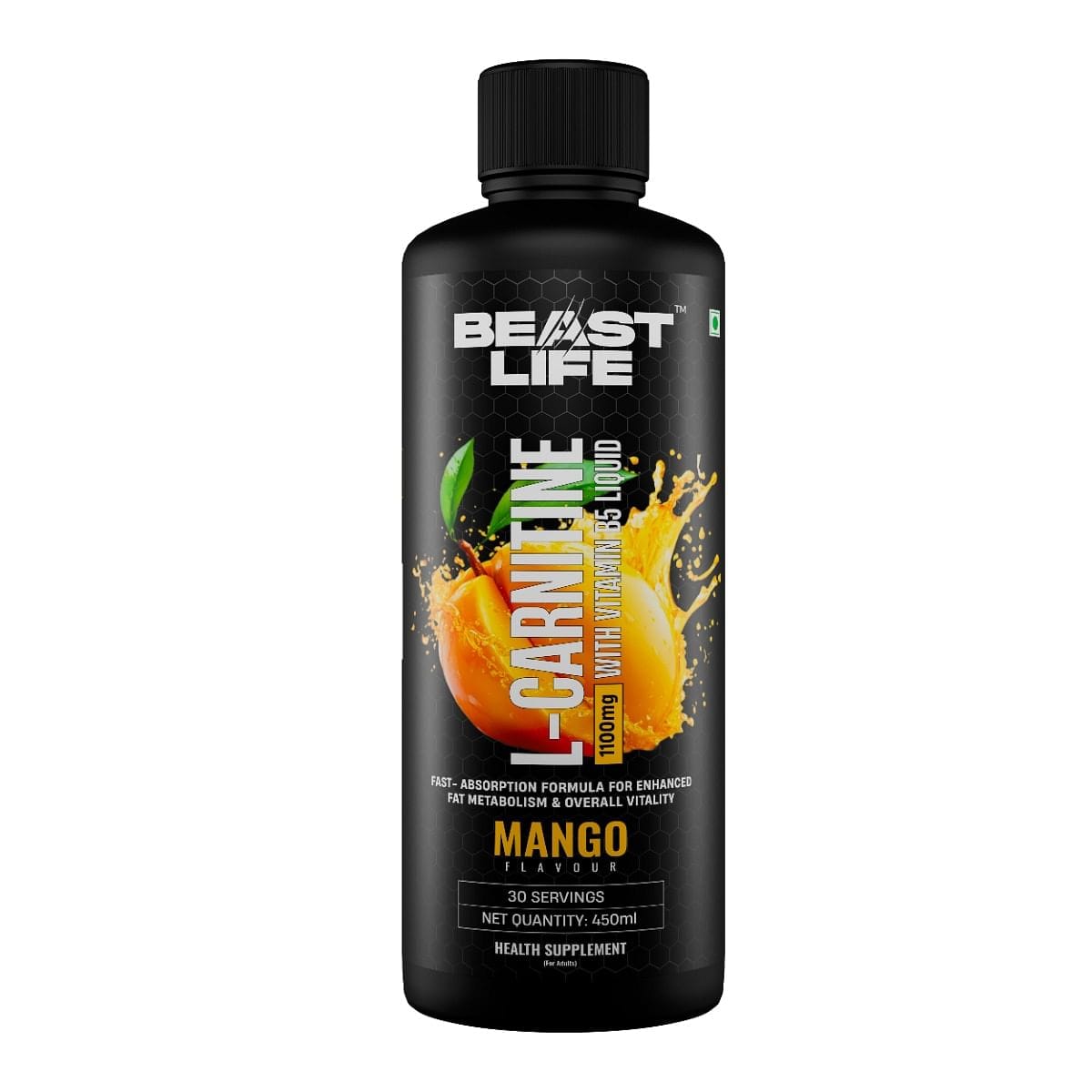 BeastLife L-Carnitine Liquid Supplement For Men & Women | Pre Workout, Intra Workout & Post Workout Supplement With 1100 mg Per Serving With Added Vitamins | 30 Servings - 450ml