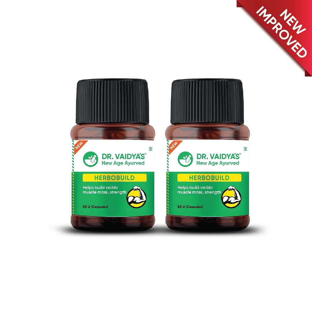 

Dr. Vaidya’s new age ayurveda Herbobuild Pack of 2 | 30 capsules | Ayurvedic Muscle & Mass Gainer Capsules | Muscle Protein Synthesis | Lean Mass G...