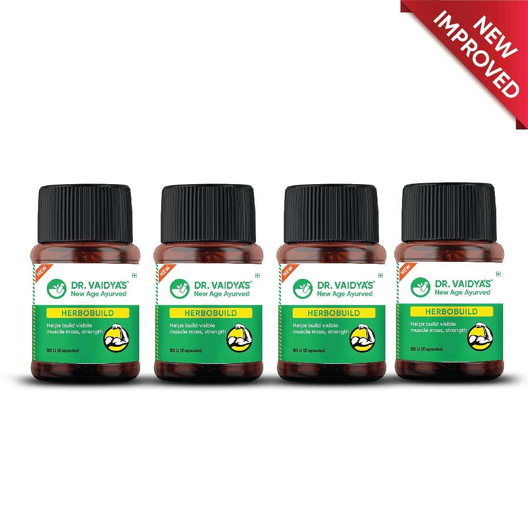

Dr. Vaidya's Herbobuild Pack of 4 | 30 capsules | Ayurvedic Muscle & Mass Gainer Capsules | Muscle Protein Synthesis | Lean Mass Gainer | Improved ...