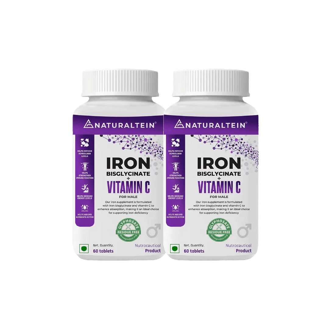 

NATURALTEIN Iron Bisglycinate + Vitamin C Male - (60 Tablets) - Pack of 2