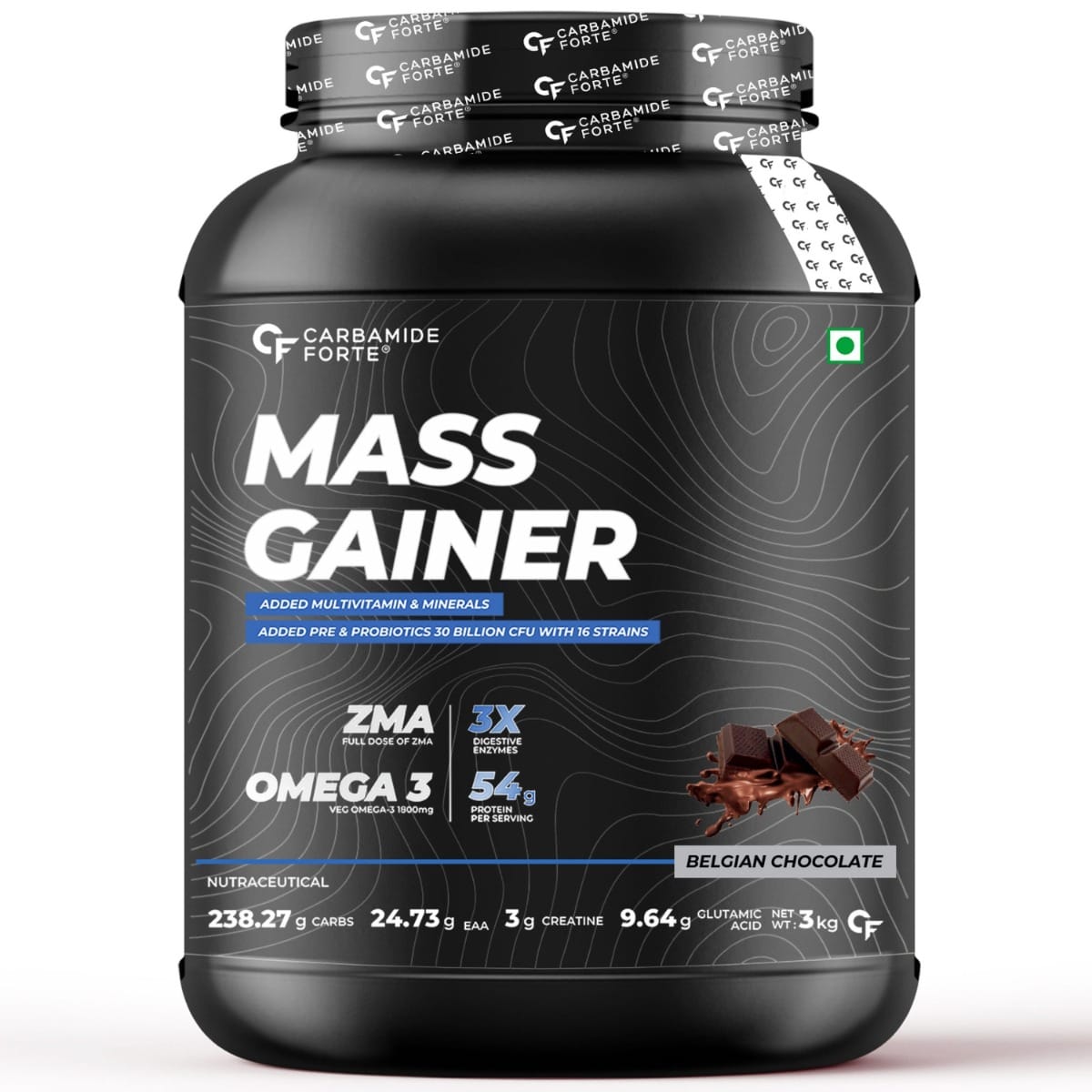 Carbamide Forte Mass Gainer with 54g Protein, 250g Carbs, Multivitamin, ZMA & Creatine 3g -Belgian Chocolate Flavour Weight Gainer