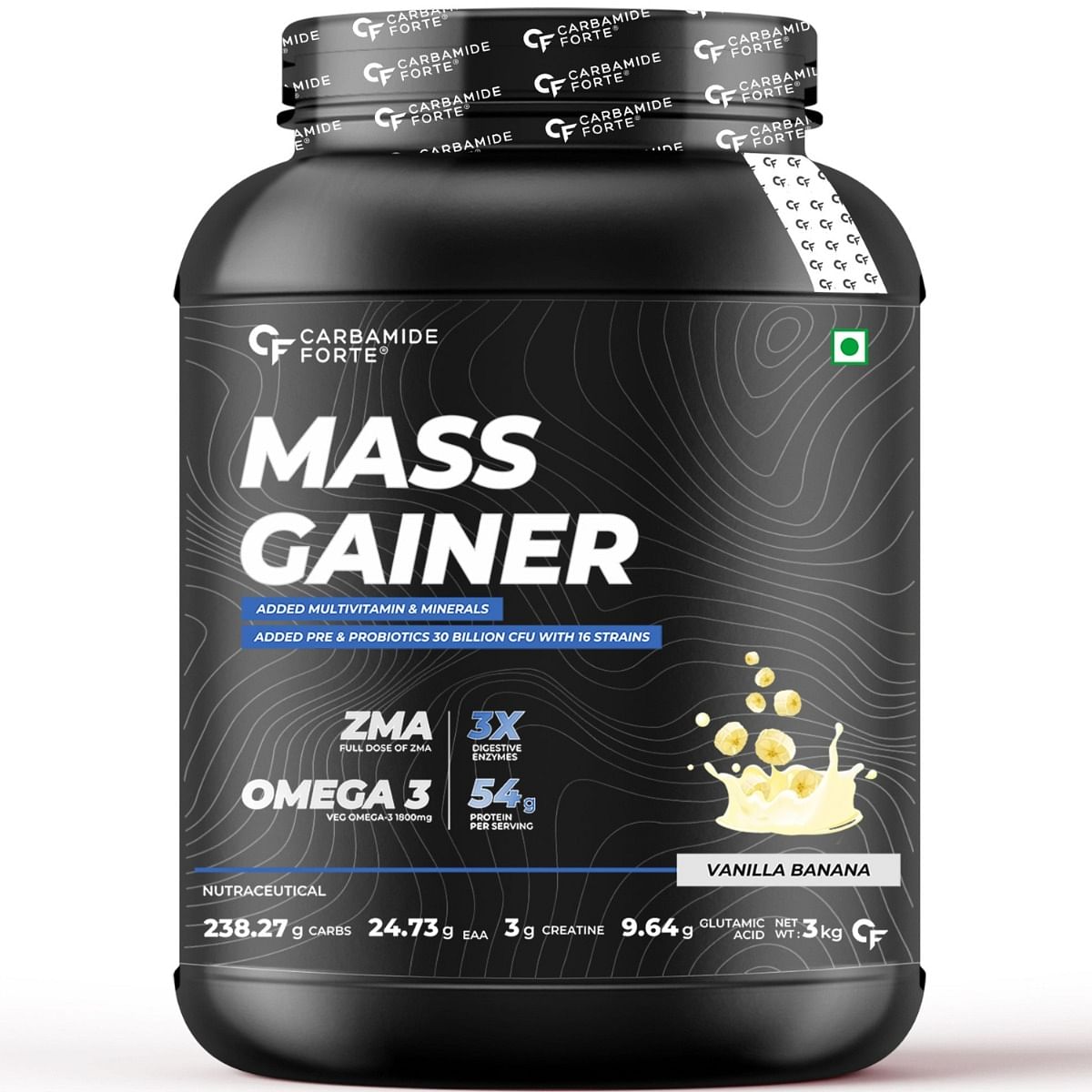 

Carbamide Forte Mass Gainer with 54g Protein, 250g Carbs, Multivitamin, ZMA & Creatine 3g - Vanilla Banana Flavour Weight Gainer - 3 kg