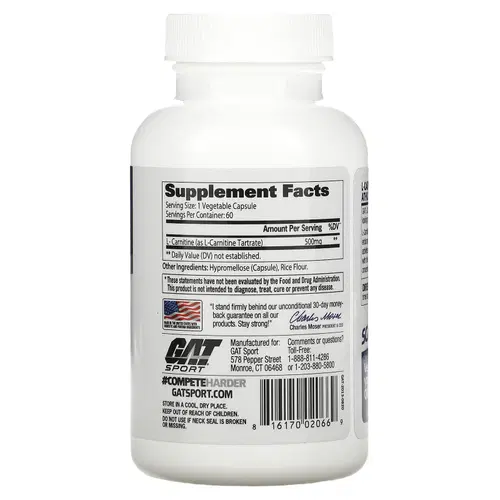 GAT SPORT L-Carnitine Free Form Amini Acid Essentials, Helps Convert Food To Energy, Fuels Fat LOSS & Supports To Endurance - Pack of 60 Veg Capsules GAT SPORT L-Carnitine Free Form Amini Acid Essentials, Helps Convert Food To Energy, Fuels Fat LOSS & Supports To Endurance - Pack of 60 Veg Capsules