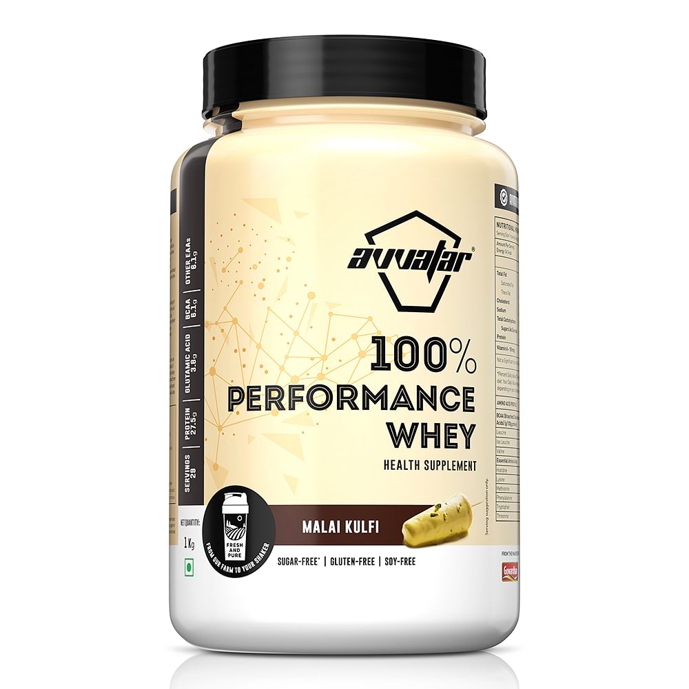 

Avvatar PERFORMANCE WHEY PROTEIN | 1Kg | Malai Kulfi Flavour |27.5g Protein | 29 Servings