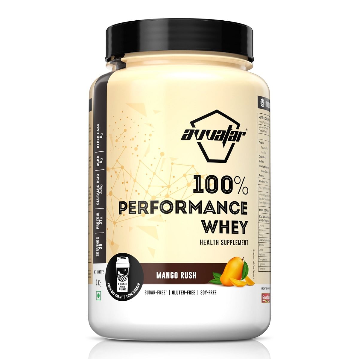 

Avvatar PERFORMANCE WHEY PROTEIN | 1Kg | Mango Rush Flavour | 27g Protein | 29 Servings