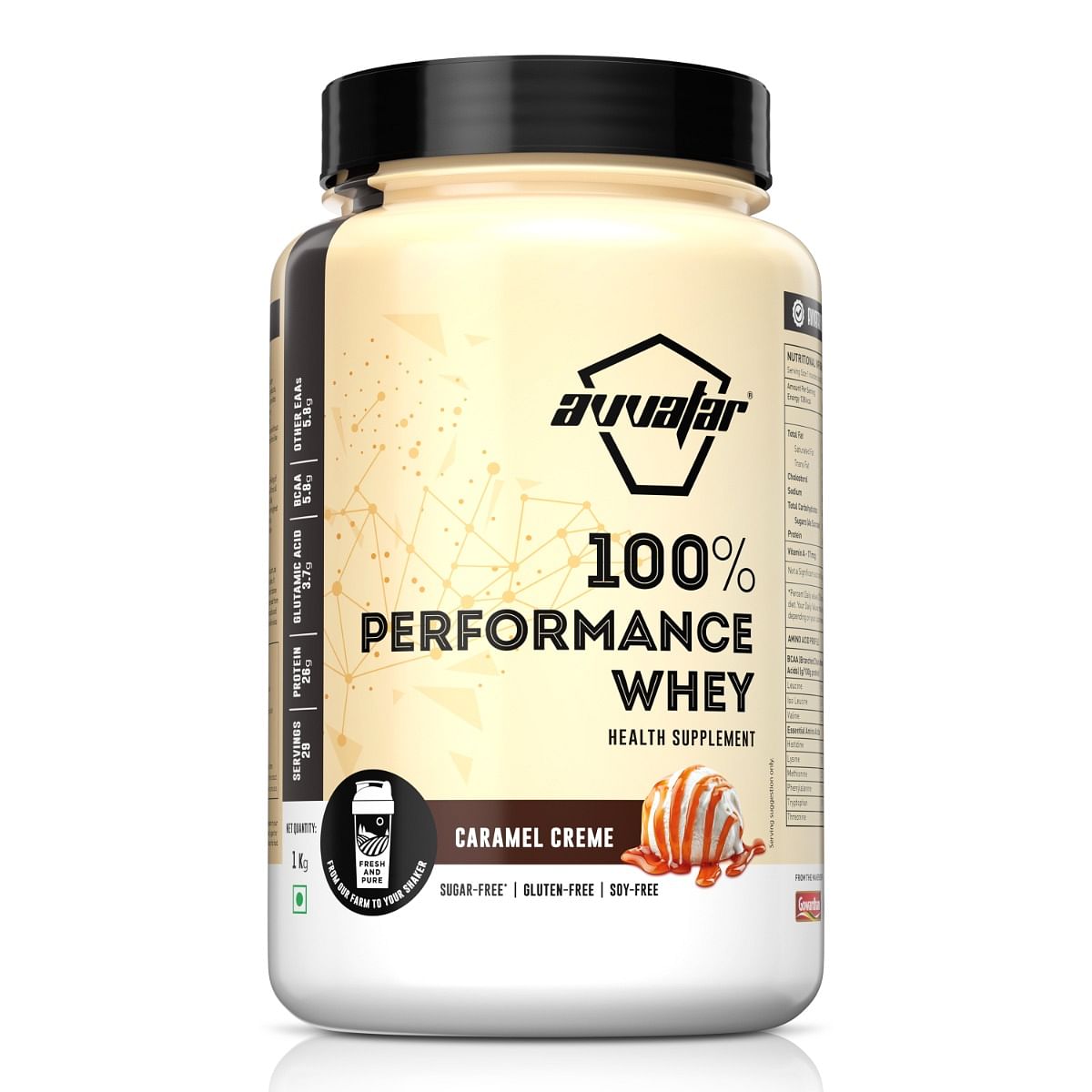 

Avvatar PERFORMANCE WHEY PROTEIN | 1Kg | Caramel Creme Flavour | 26g Protein | 29 Servings