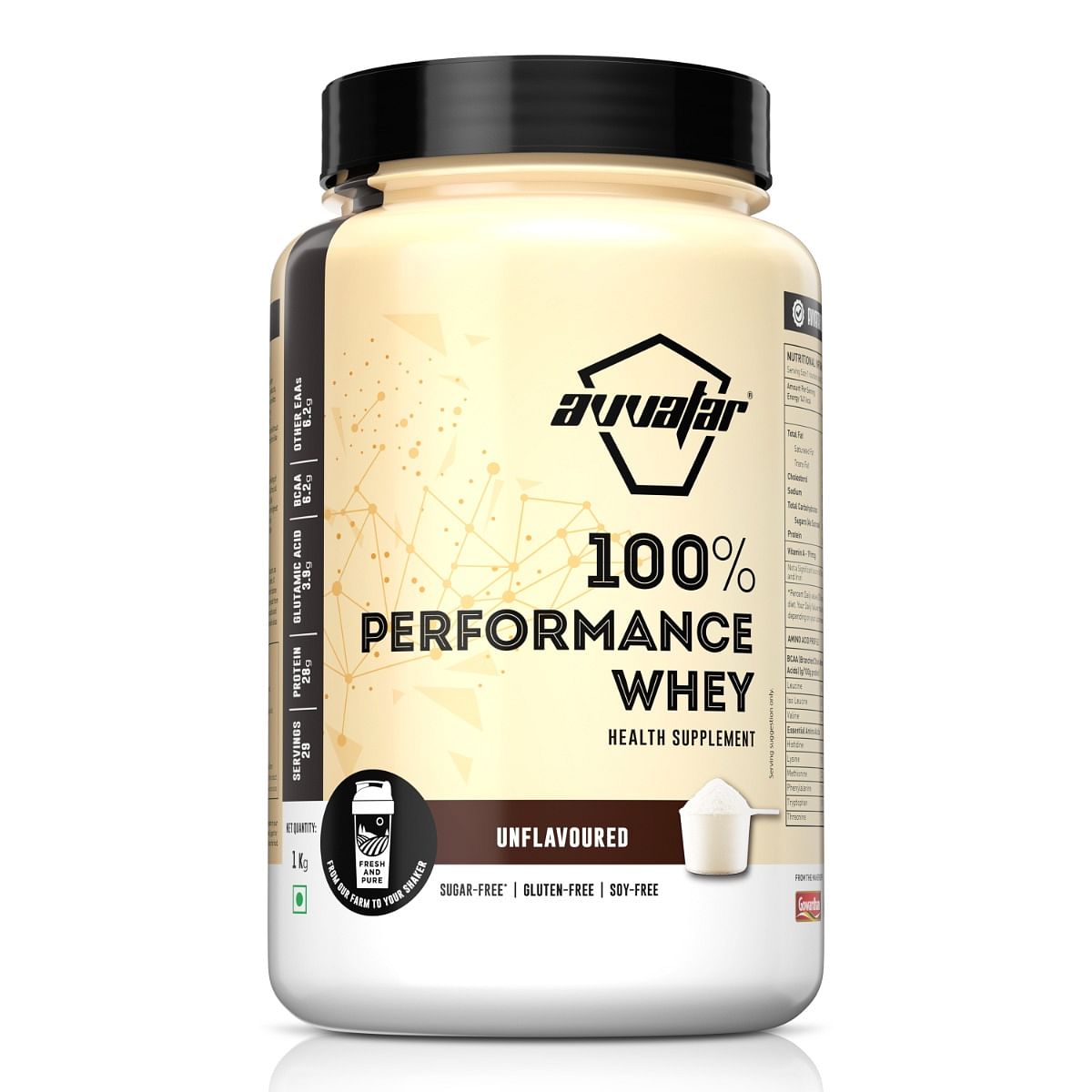 

Avvatar PERFORMANCE WHEY PROTEIN | 1Kg | Unflavoured | 28g Protein | 29 Servings