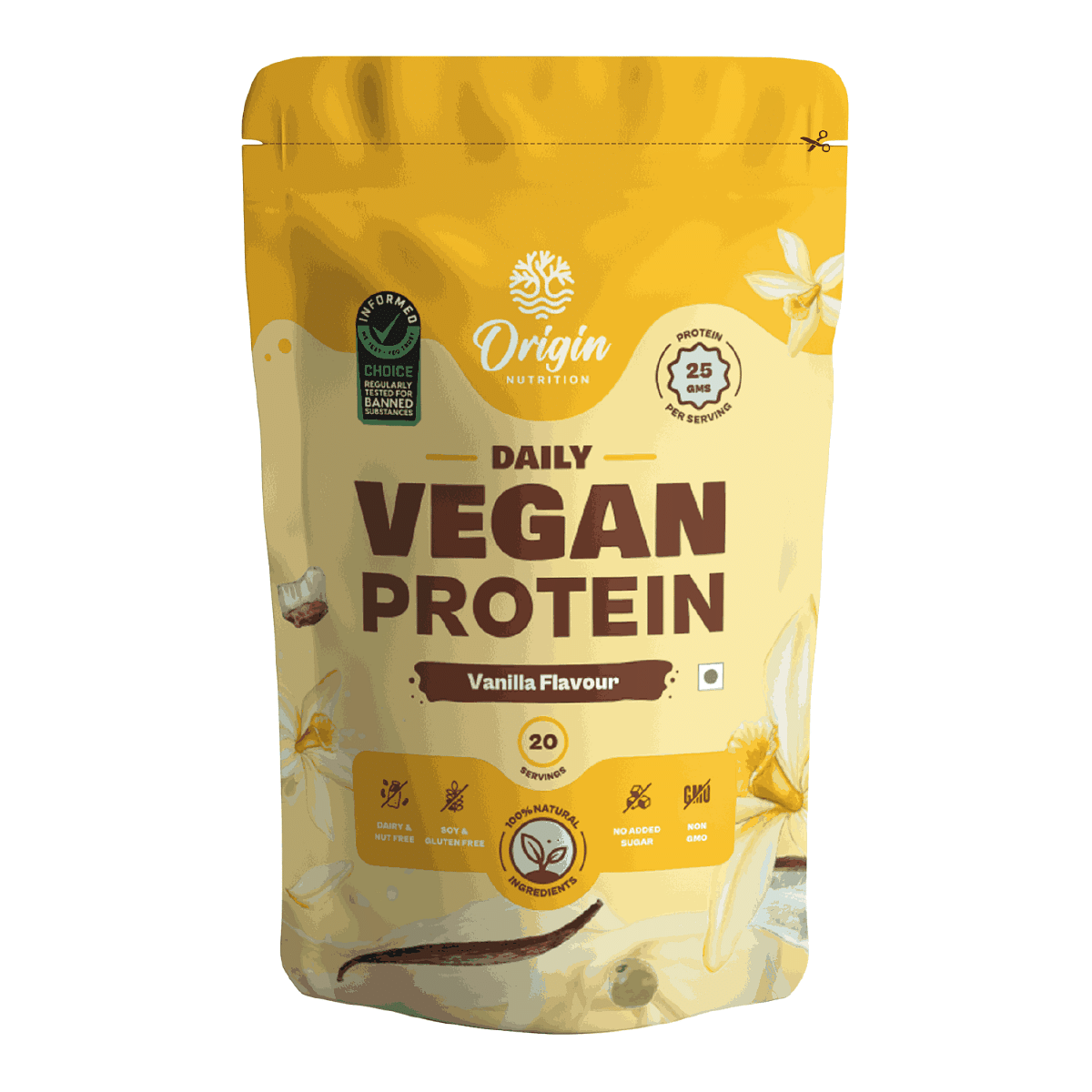 

Origin Nutrition 100% Vegan Plant Protein Powder Vanilla Flavour with 25g Protein per serving, 780g