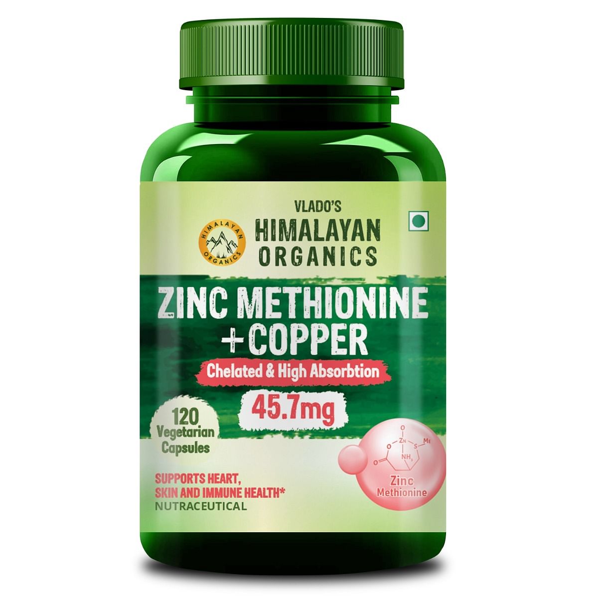 

Vlado's Himalayan Organics Zinc Methionine Chelated Copper | Support Healthy Immune | Promotes Skeetal Health | Antioxidant Support - 120 Veg Capsules